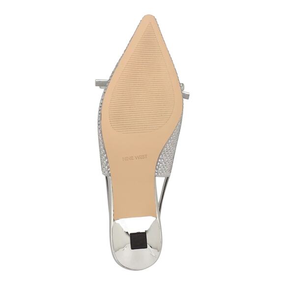 Nine West Women's Wunder Embellished Slingback Kitten Heel Pumps Silver Size 6 - Picture 5 of 5